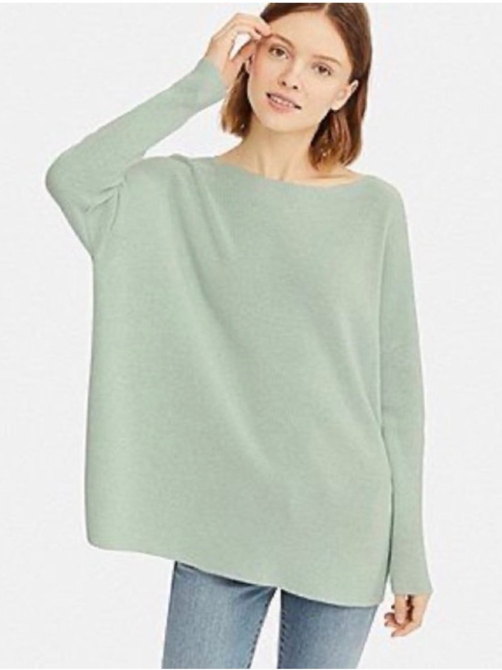 Uniqlo Cashmere Blend Mint Green Oversized Boatneck Sweater Ribbed Small